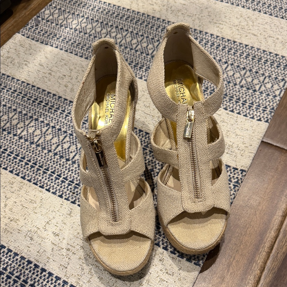 Michael Kors Beige Wedge Sandals
